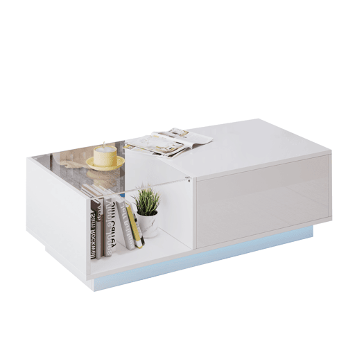 Mesa de café elevável 50x100x(33-46,5) cm - Mesa de sala com arrumação oculta e prateleira - Branco