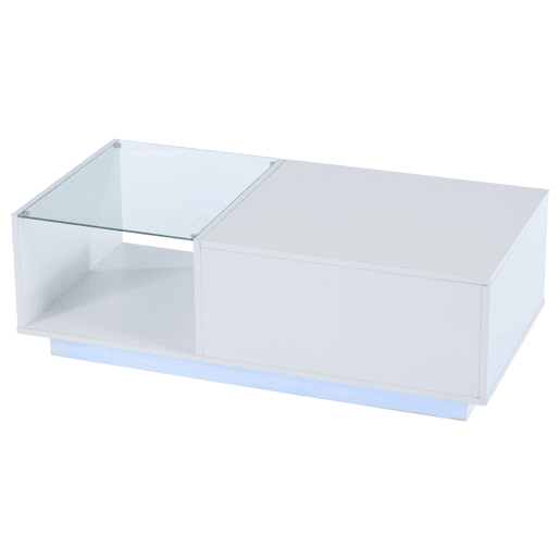 Mesa de café elevável 50x100x(33-46,5) cm - Mesa de sala com arrumação oculta e prateleira - Branco