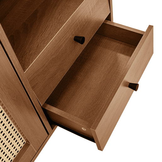 Aparador estilo rústico 130x75,5x40 cm - Portas em rattan, fecho magnético, prateleiras ajustáveis - Design elegante e versátil - Cor madeira