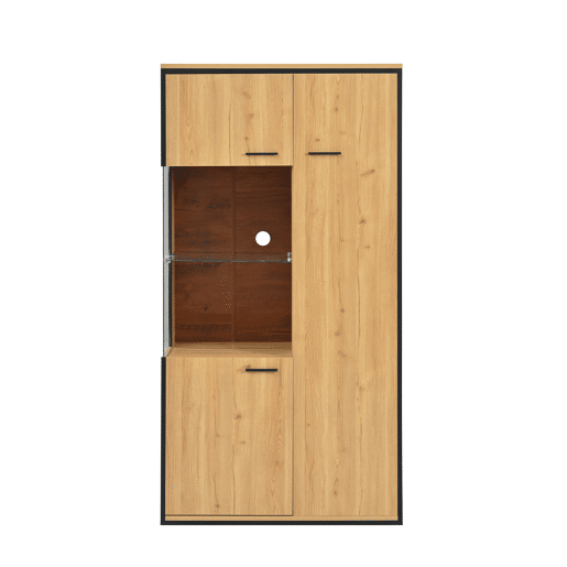 Vitrine moderna 150 cm - Com iluminação LED, portas de vidro, prateleiras multifuncionais, grande capacidade de armazenamento - Natural