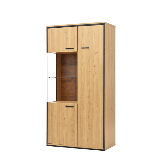 Vitrine moderna 150 cm - Com iluminação LED, portas de vidro, prateleiras multifuncionais, grande capacidade de armazenamento - Natural