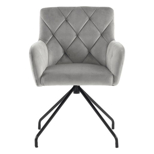 Conjunto de 2 cadeiras de sala de jantar - Cadeira de sala com padrão de losangos, 4 pernas metálicas, apoio lombar, veludo - Cinza claro