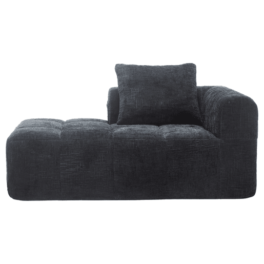 Sofá Chaiselongue - Sem montagem, macio com almofadas, bolsos laterais para comando e telemóvel - Preto