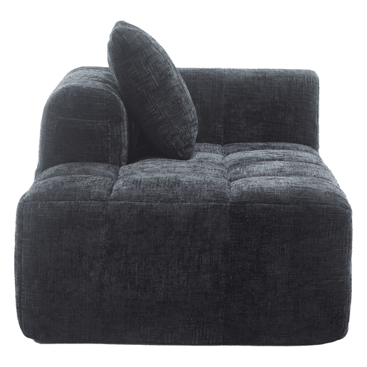 Sofá Chaiselongue - Sem montagem, macio com almofadas, bolsos laterais para comando e telemóvel - Preto