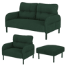 Conjunto de 3 peças Cord - Poltrona + Pufe + Sofá de 2 lugares com bolso lateral, estrutura em aço e encosto extra macio - Verde Esmeralda