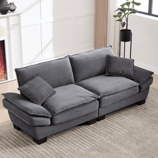 Sofá duplo moderno - Simples, com cama dobrável, almofada incluída, confortável e espaçoso - Cinza escuro