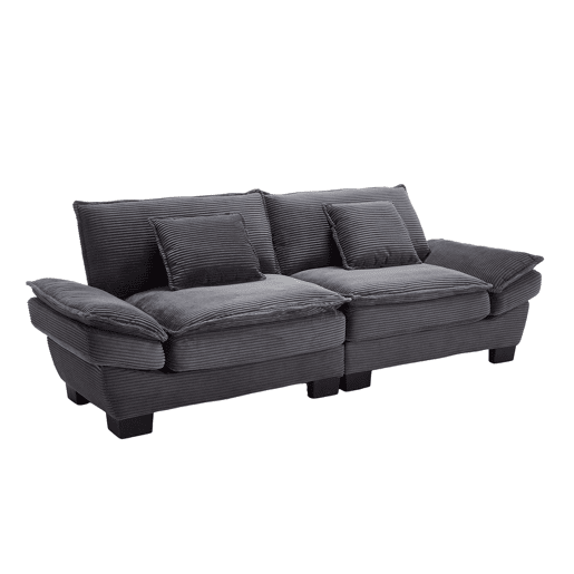 Sofá duplo moderno - Simples, com cama dobrável, almofada incluída, confortável e espaçoso - Cinza escuro