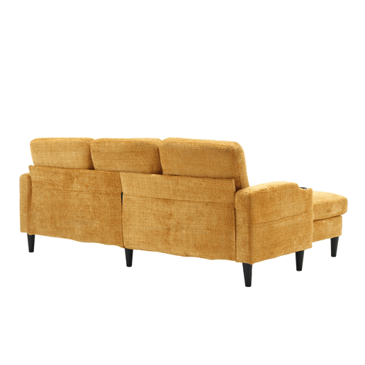 Sofá elegante de 4 lugares - com otomano, apoios de braços confortáveis, porta-copos, bolsos laterais e pés de plástico robustos - Amarelo