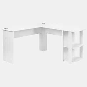 Secretária de canto 140 cm - Computertisch, Secretária em L com 2 prateleiras - Branco