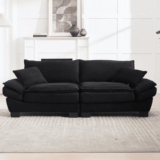 Sofá moderno de 2 lugares - com cama extra, almofada incluída, confortável e espaçoso - Preto