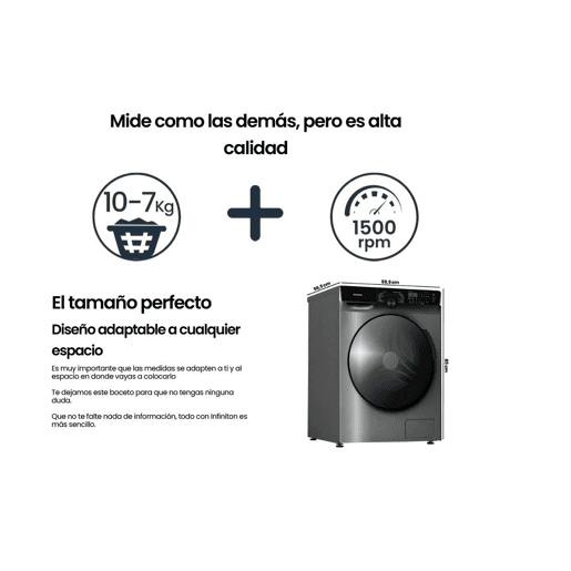 Máquina de Lavar e Secar Infiniton WSD-K0A7D5DK, 10 kg  7 kg, 1500 RPM, AD, 14 Programas, Dark Inox