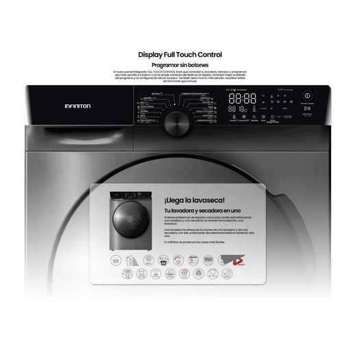 Máquina de Lavar e Secar Infiniton WSD-K0A7D5DK, 10 kg  7 kg, 1500 RPM, AD, 14 Programas, Dark Inox
