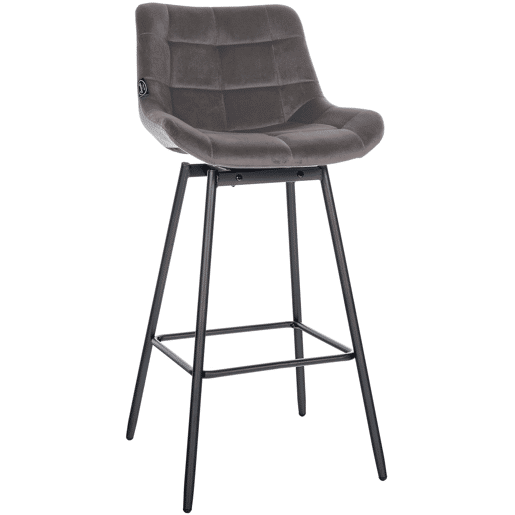 Banqueta giratória x1 com apoio para os pés estofamento em veludo cinza base de metal preto com quatro pés 10_0005474