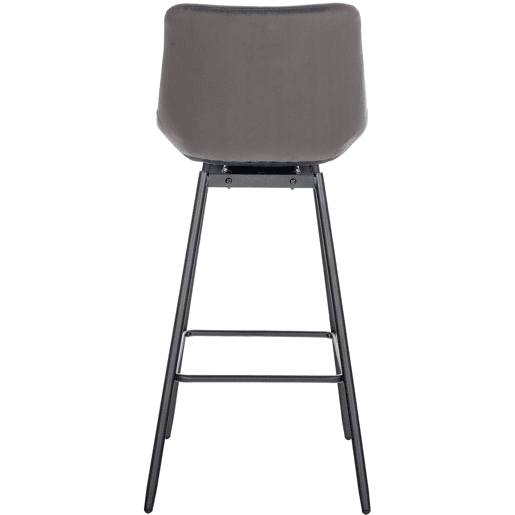 Banqueta giratória x1 com apoio para os pés estofamento em veludo cinza base de metal preto com quatro pés 10_0005474