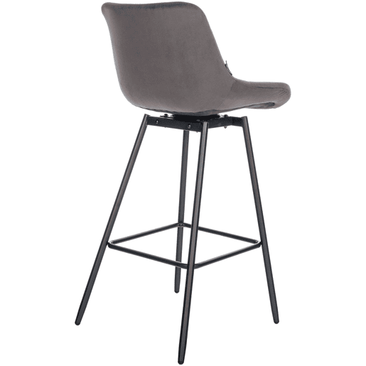 Banqueta giratória x1 com apoio para os pés estofamento em veludo cinza base de metal preto com quatro pés 10_0005474