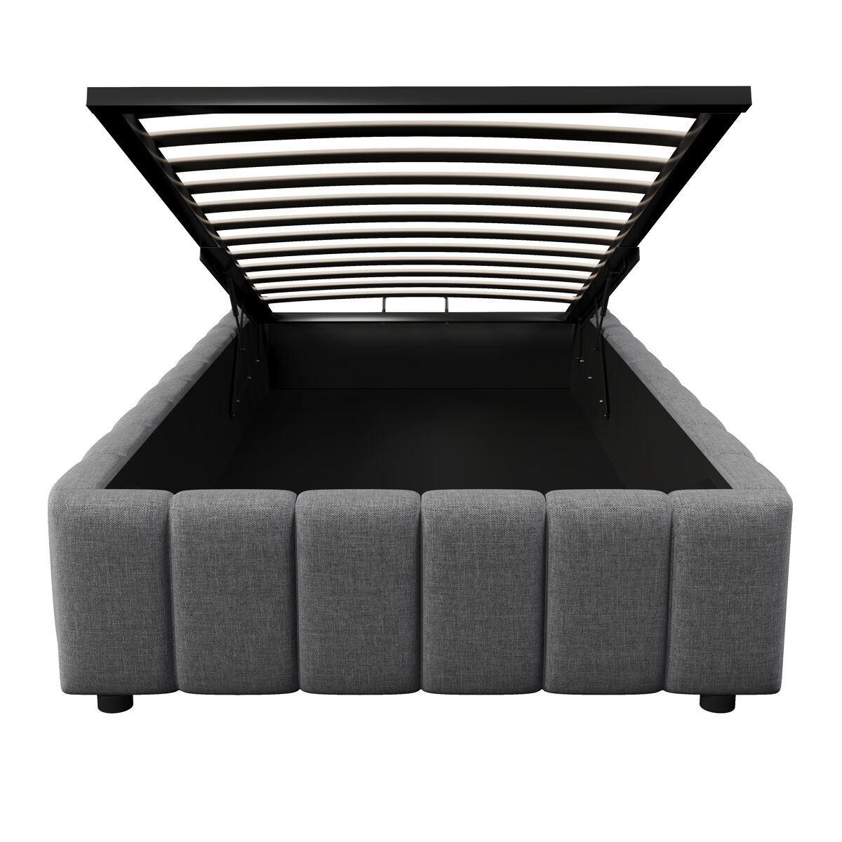 Cama tapizada 90x200cm - almacenaje hidráulico, sin cabecero, sin colchón - gris