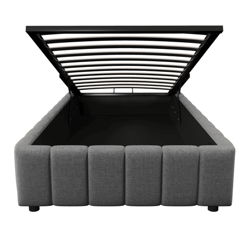 Cama estofada 90x200cm - Armazenamento hidráulico, sem cabeceira, sem colchão - Cinza