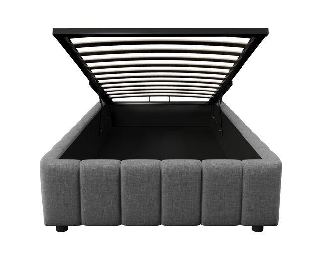 Cama tapizada 90x200cm - almacenaje hidráulico, sin cabecero, sin colchón - gris