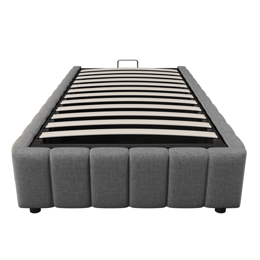 Cama estofada 90x200cm - Armazenamento hidráulico, sem cabeceira, sem colchão - Cinza