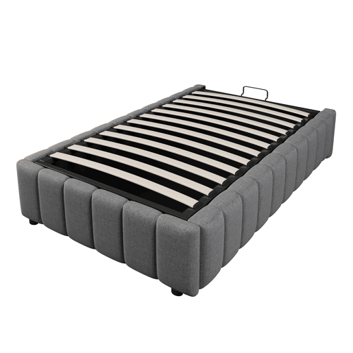 Cama estofada 90x200cm - Armazenamento hidráulico, sem cabeceira, sem colchão - Cinza