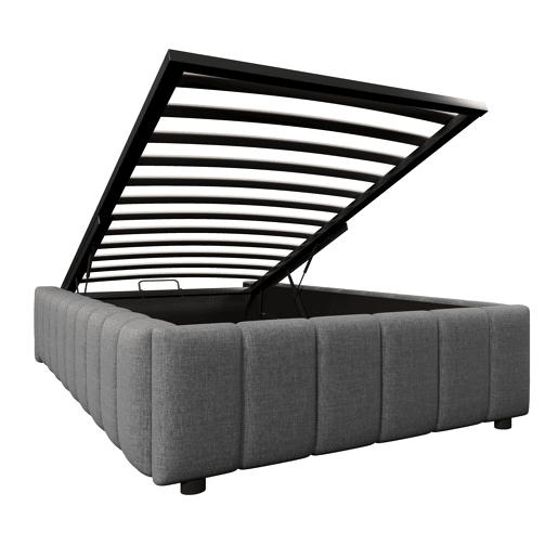 Cama estofada 90x200cm - Armazenamento hidráulico, sem cabeceira, sem colchão - Cinza
