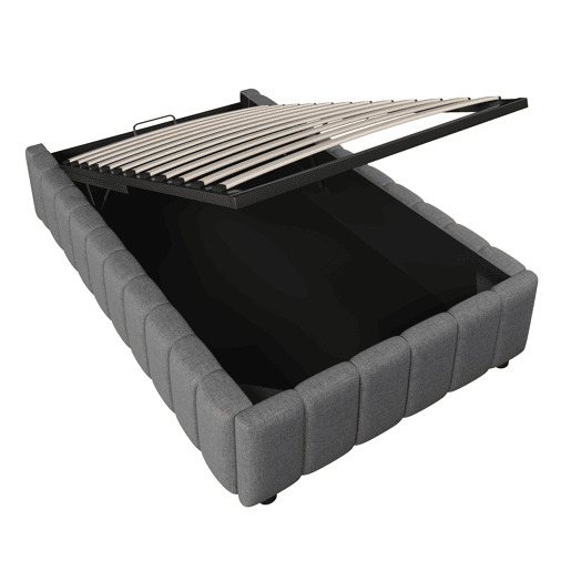 Cama estofada 90x200cm - Armazenamento hidráulico, sem cabeceira, sem colchão - Cinza