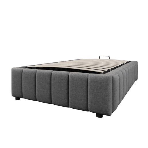 Cama estofada 90x200cm - Armazenamento hidráulico, sem cabeceira, sem colchão - Cinza