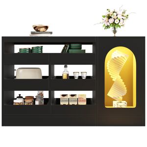 Cômoda, 120x40x75 cm - Moderna, com luz LED, 6 gavetas, porta de armazenamento, cor preta