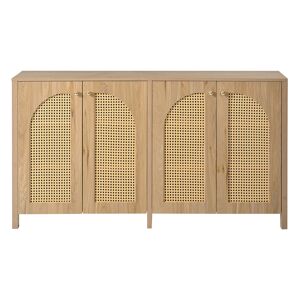 Aparador moderno de 4 portas em rattan - estilo minimalista - cor madeira natural