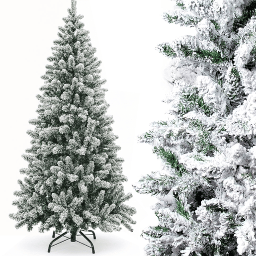 Árvore de Natal artificial luxuosa com neve de 210 cm, com efeito de neve premium, galhos frondosos em PVC