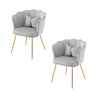 Conjunto de 2 cadeiras modernas de veludo - Cadeiras de sala, casa de banho, almofadadas, encosto em forma de pétala, pernas de metal dourado - Cinza