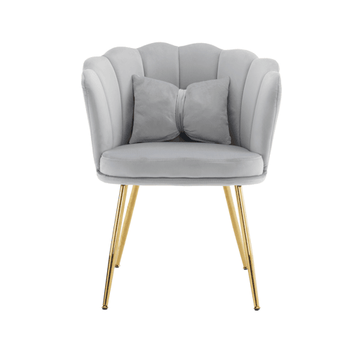 Conjunto de 2 cadeiras modernas de veludo - Cadeiras de sala, casa de banho, almofadadas, encosto em forma de pétala, pernas de metal dourado - Cinza Conjunto de 2 cadeiras modernas de veludo - Cadeiras de sala, casa de banho, almofadadas, encosto em forma de pétala, pernas de metal dourado - Cinza