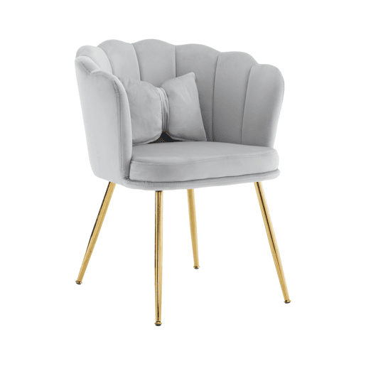 Conjunto de 2 cadeiras modernas de veludo - Cadeiras de sala, casa de banho, almofadadas, encosto em forma de pétala, pernas de metal dourado - Cinza Conjunto de 2 cadeiras modernas de veludo - Cadeiras de sala, casa de banho, almofadadas, encosto em forma de pétala, pernas de metal dourado - Cinza