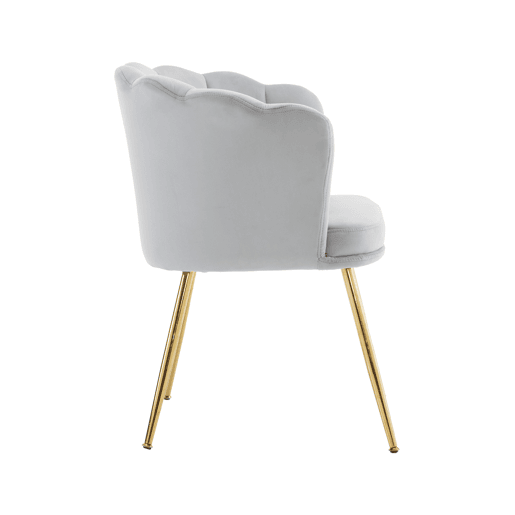 Conjunto de 2 cadeiras modernas de veludo - Cadeiras de sala, casa de banho, almofadadas, encosto em forma de pétala, pernas de metal dourado - Cinza Conjunto de 2 cadeiras modernas de veludo - Cadeiras de sala, casa de banho, almofadadas, encosto em forma de pétala, pernas de metal dourado - Cinza