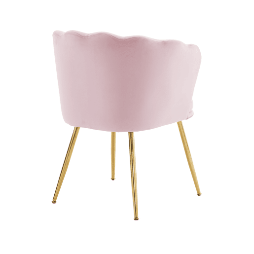 Poltrona moderna para sala de estar - Poltrona decorativa acolchoada com encosto em forma de pétalas e pés metálicos dourados - Rosa