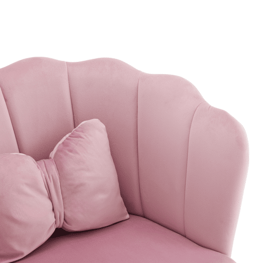 Poltrona moderna para sala de estar - Poltrona decorativa acolchoada com encosto em forma de pétalas e pés metálicos dourados - Rosa