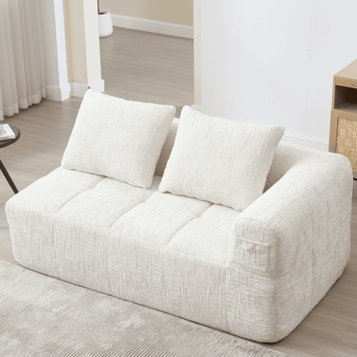 Sofá para 2 pessoas - sem montagem, com almofada, bolsos laterais para comando remoto e telefone, elegante - Bege