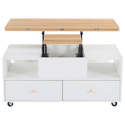 Mesa de sala elevável 100x50x47,5 cm - Mesa com função dobrável, 4 gavetas, 2 mesas hidráulicas, com rodas universais