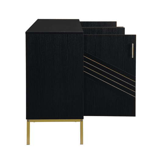 Aparador moderno - com 4 portas, prateleiras ajustáveis e grande capacidade, design elegante em MDF com pés metálicos - preto e dourado