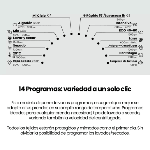 Máquina de Lavar e Secar Infiniton WSD-K0A7D5BL, 10 kg  7 kg, 1500 RPM, AD, 14 Programas, Branco