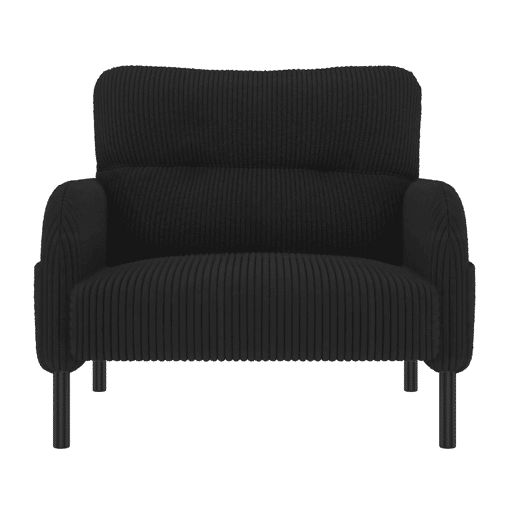 Conjunto de 3 peças Cord - Poltrona + Banqueta + Sofá de 2 lugares - Estrutura em aço, encosto macio, modular, preto