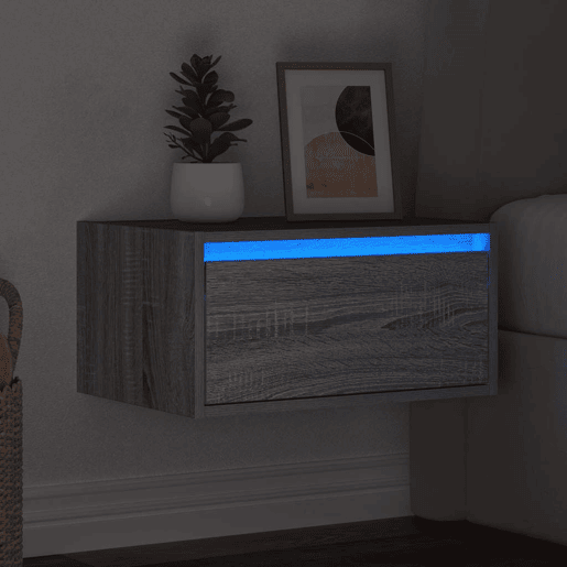 Mesa De Cabeceira De Parede Mesinha De Cabeceira - com luzes LED cinzento sonoma