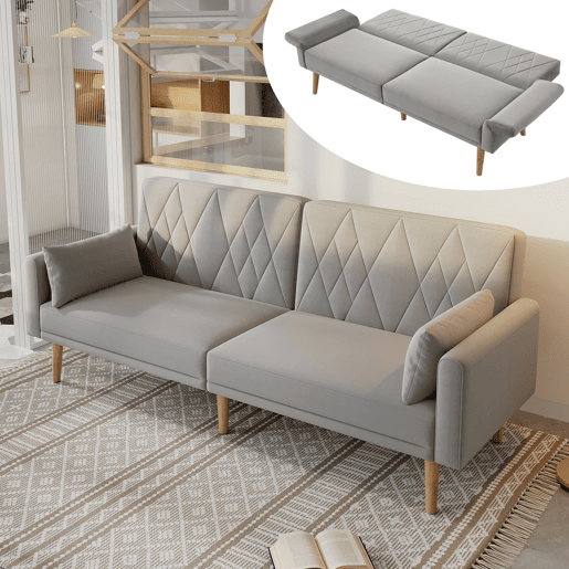 Sofá pequeno de 2 lugares - Sofá-cama com função de descanso - Cinza