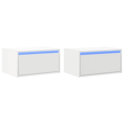 Lote de 2 Mesas De Cabeceira - Mesinhas De Cabeceira de parede com luzes LED branco