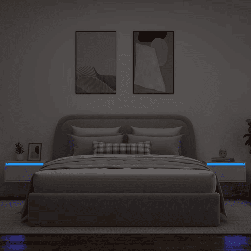 Lote de 2 Mesas De Cabeceira - Mesinhas De Cabeceira de parede com luzes LED branco