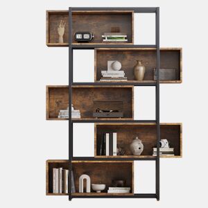 Estante para livros com 5 prateleiras - Com prateleiras ajustáveis, acabamento em madeira castanha, estrutura em aço preto + castanho