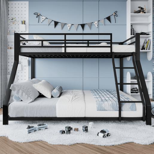 Cama beliche, 90200 cm + 140200 cm - com grade, escada, certificado EN747, sem colchão - Preto Cama beliche, 90200 cm + 140200 cm - com grade, escada, certificado EN747, sem colchão - Preto