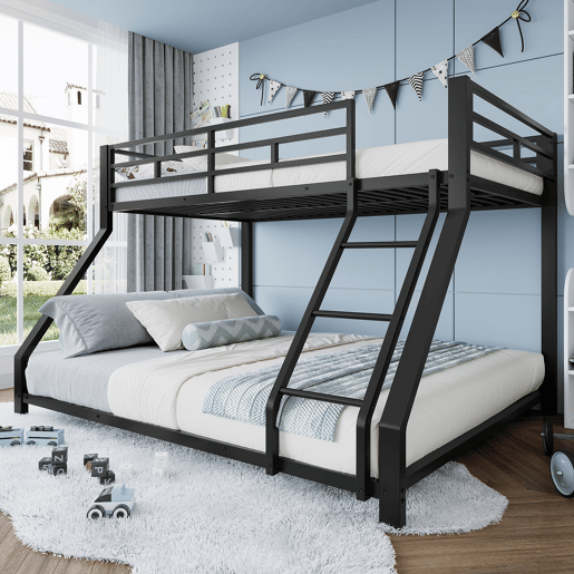 Cama beliche, 90200 cm + 140200 cm - com grade, escada, certificado EN747, sem colchão - Preto Cama beliche, 90200 cm + 140200 cm - com grade, escada, certificado EN747, sem colchão - Preto