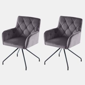 Conjunto de 2 cadeiras de jantar - Cadeira de sala moderna com apoio lombar, 4 pernas metálicas, design em losangos - Cinza