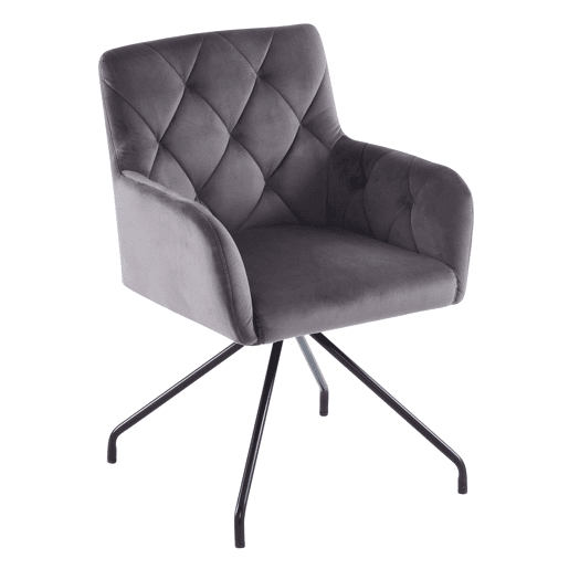 Conjunto de 2 cadeiras de jantar - Cadeira de sala moderna com apoio lombar, 4 pernas metálicas, design em losangos - Cinza